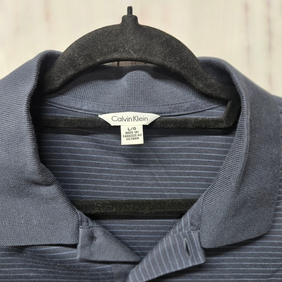 Calvin Klein Men's L Blue Striped Short Sleeve Polo Shirt Golf Casual - Picture 2 of 8